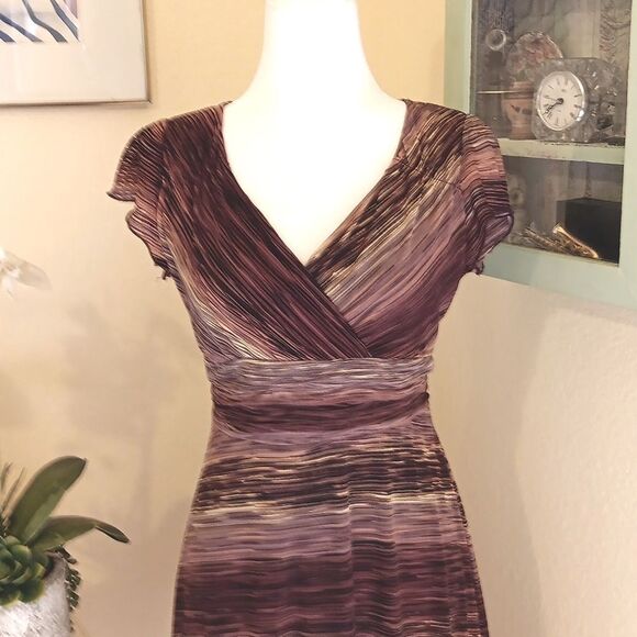 Vol. 1 Textured Brown Striped Dress. Career. Boho. - Picture 2 of 9